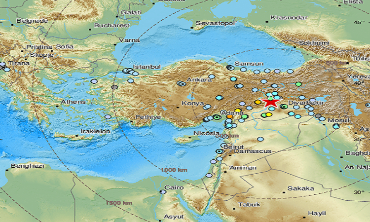 خريطة هزة تركيا