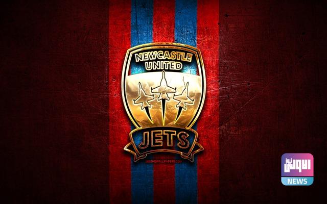 newcastle jets fc golden logo a league red metal background football 1