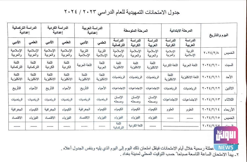 التربية تعلن جدول الامتحانات التمهيدية (الخارجي) للعام الدراسي 2023 - 2024 4 upload 1705941279 1527364414